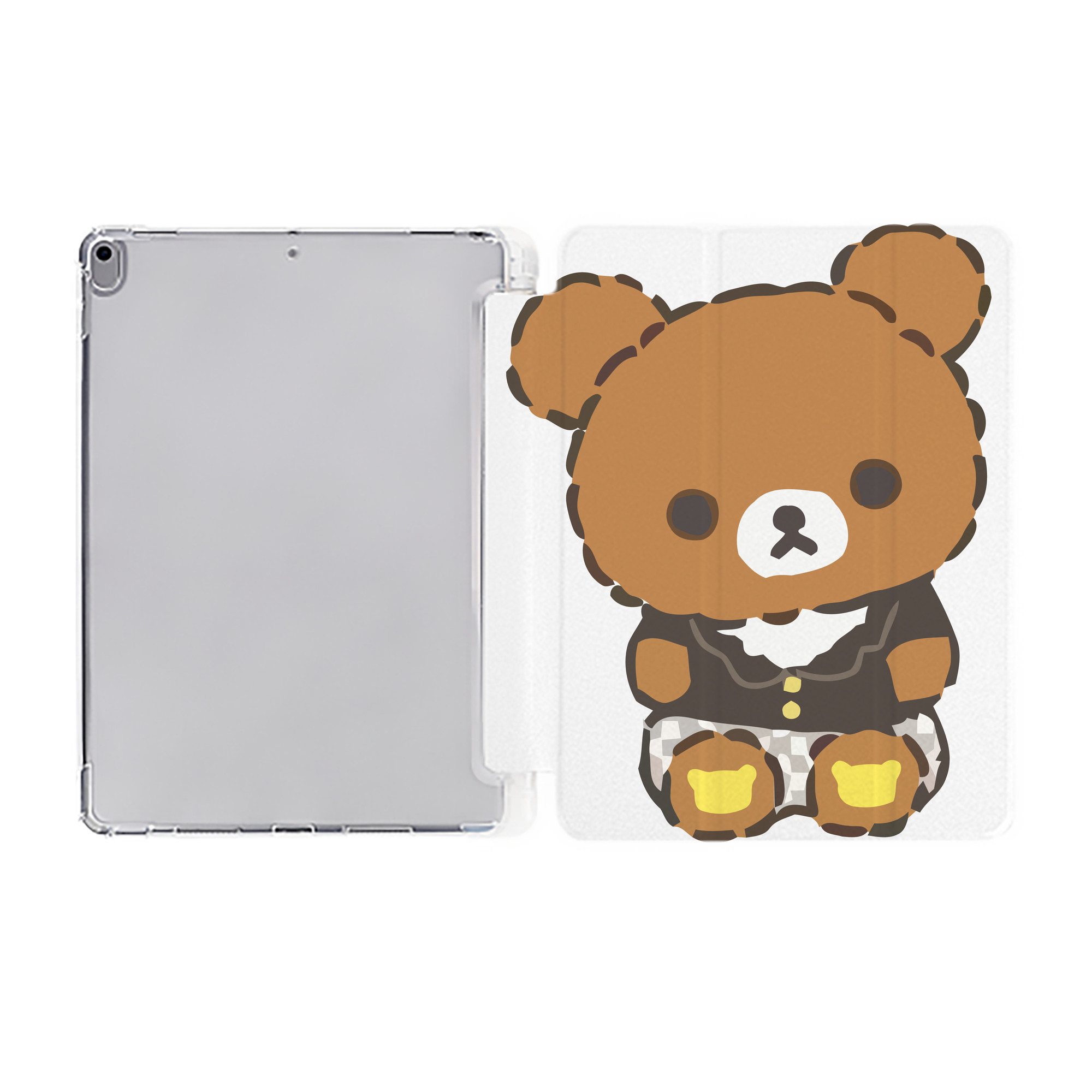 （画像用） リラックマ リラックマ キイロイトリ Rilakkuma Korilakkuma Kiiroitori IPad ケース ペン収納付き 三つ折りスタンド PUレザー×シリコン 対応機種9.5/10.5/10.9インチ